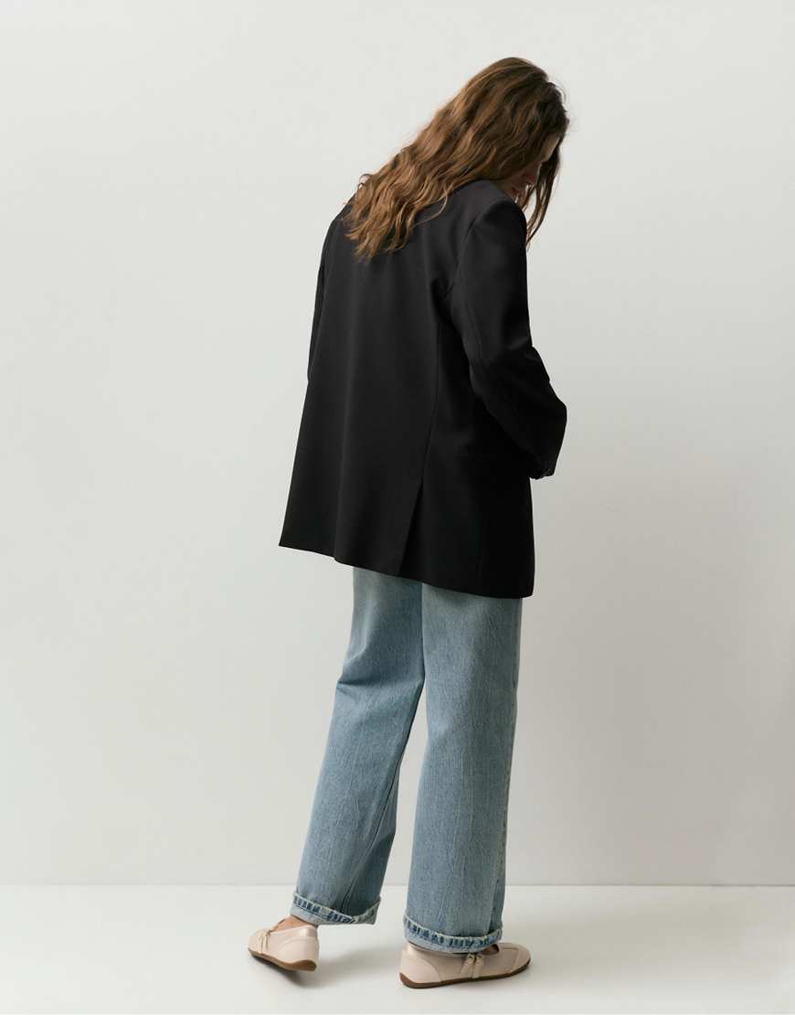 Blazer oversize noir en polyester et viscose pour un look décontracté femme - Pull&Bear - image 4