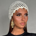 Bonnet en Crochet Beige avec Perles | Accessoire été Femme Tendance - image 1