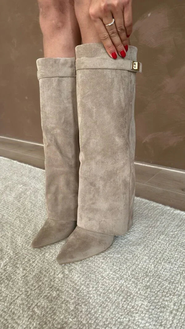 Bottes hautes en suédine à talons compensés – Élégance et confort pour l'automne femme - image 1