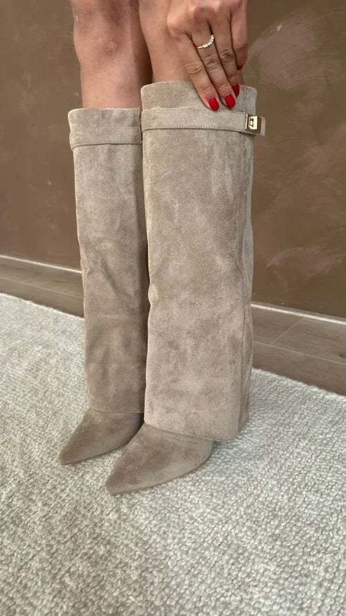 Bottes hautes en suédine à talons compensés – Élégance et confort pour l'automne femme - image 1