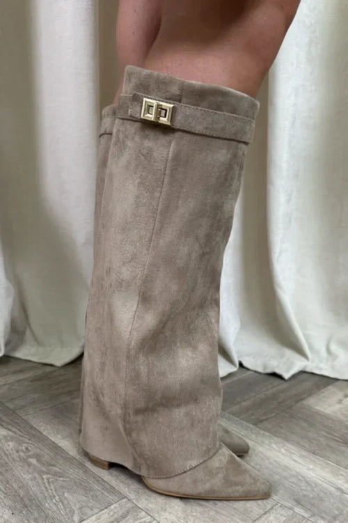 Bottes hautes en suédine à talons compensés – Élégance et confort pour l'automne femme - image 2