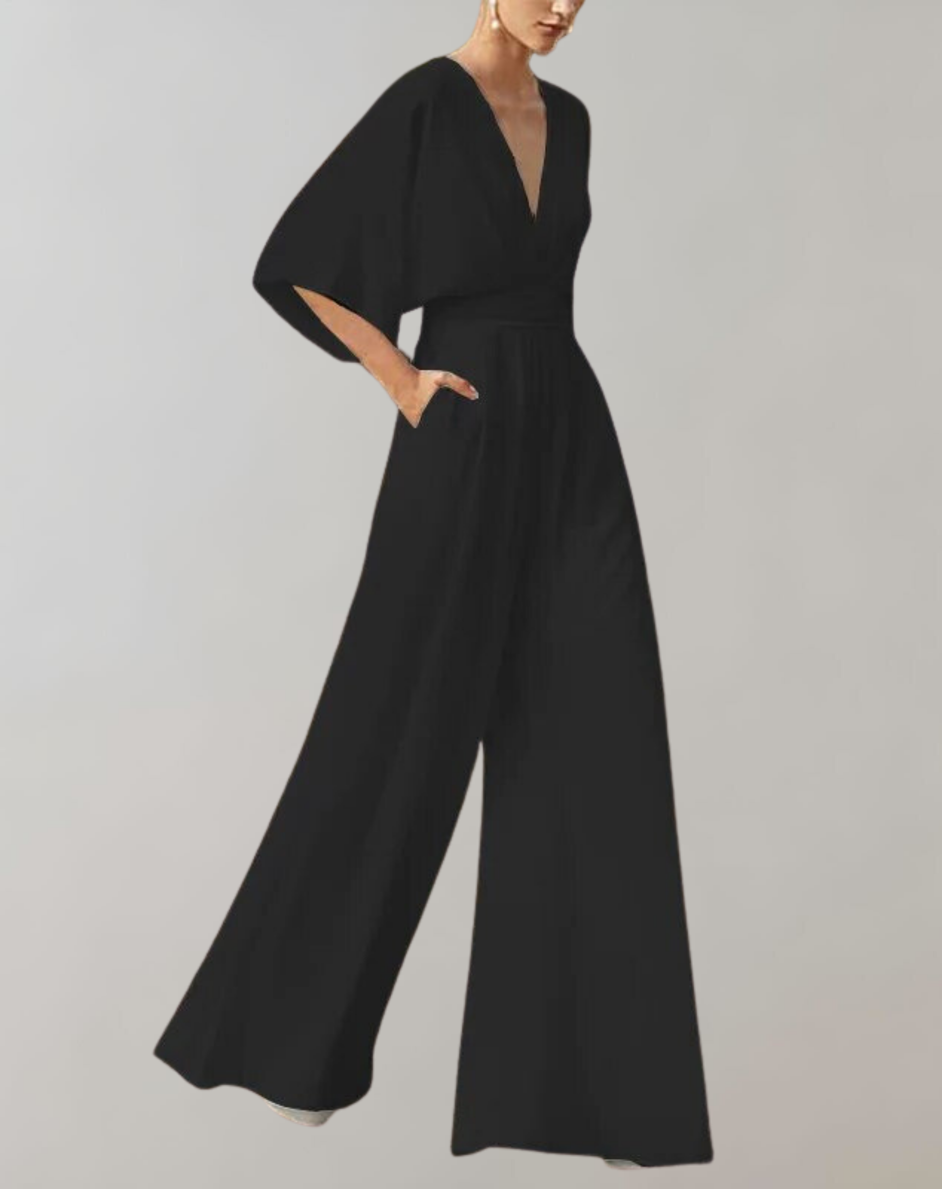 Combinaison en Tissu Léger Pantalon Large Col V Élégant pour Femme - Idéale pour Cérémonies - image 4