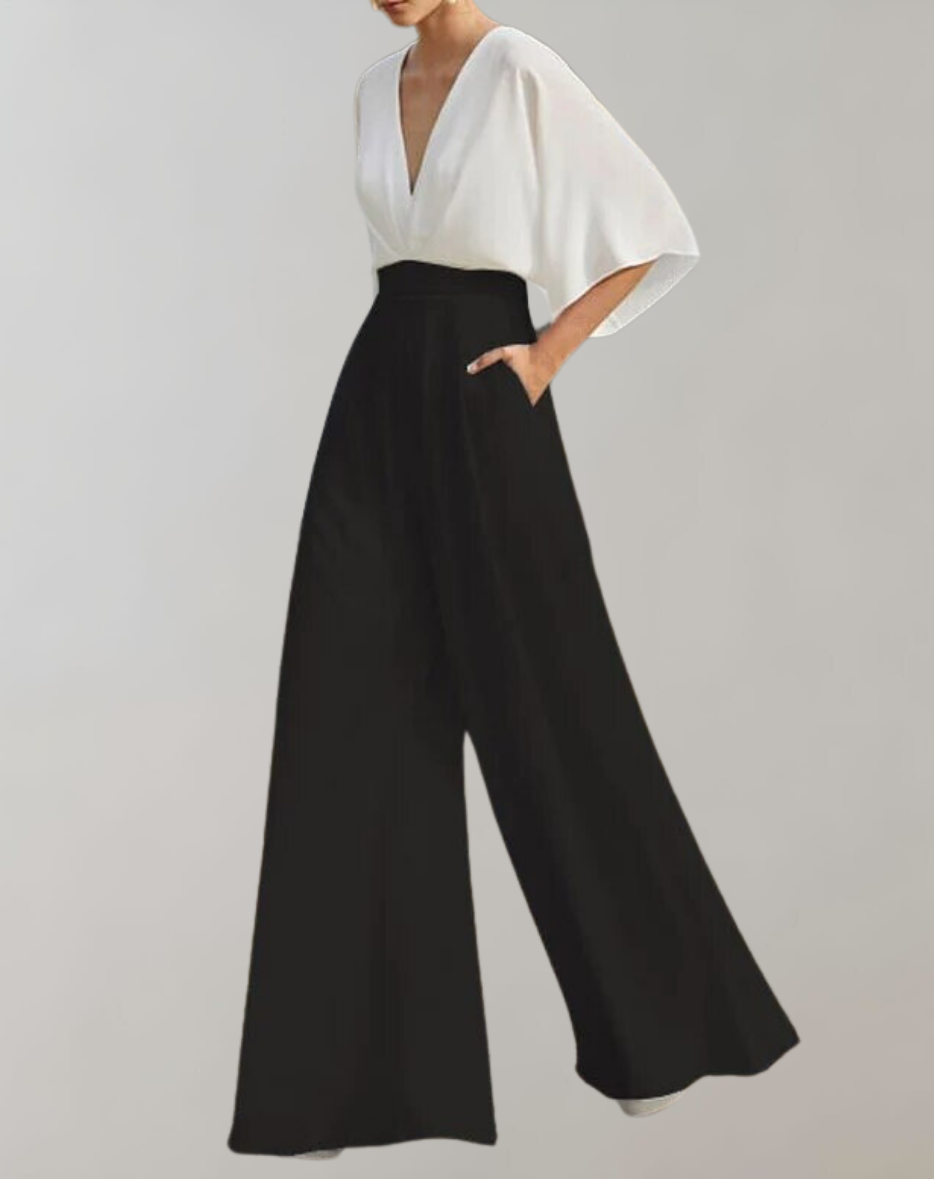 Combinaison en Tissu Léger Pantalon Large Col V Élégant pour Femme - Idéale pour Cérémonies - image 9