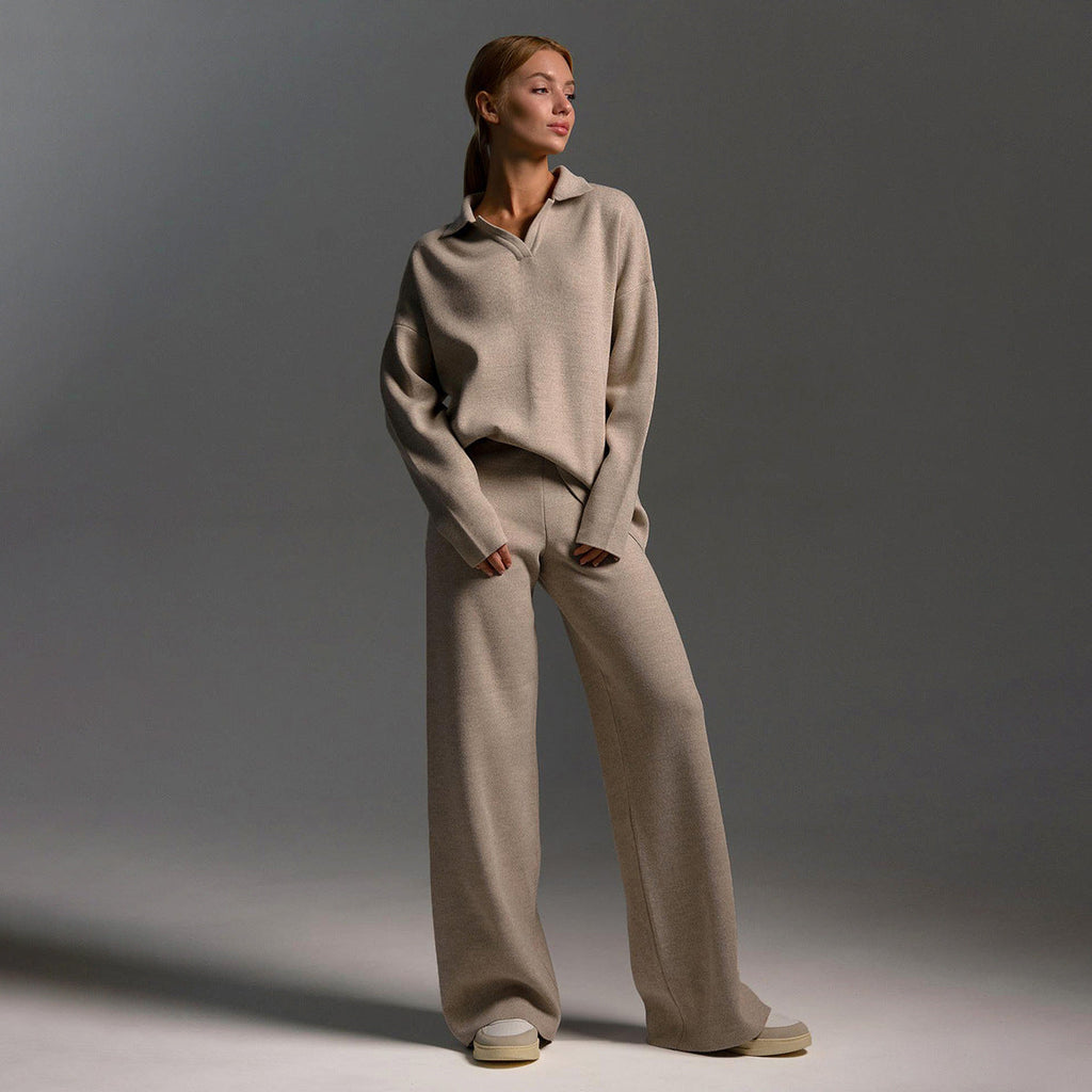Ensemble Décontracté Chic en Tissu Doux – Pantalon Large et Pull Polo pour Femme - image 10
