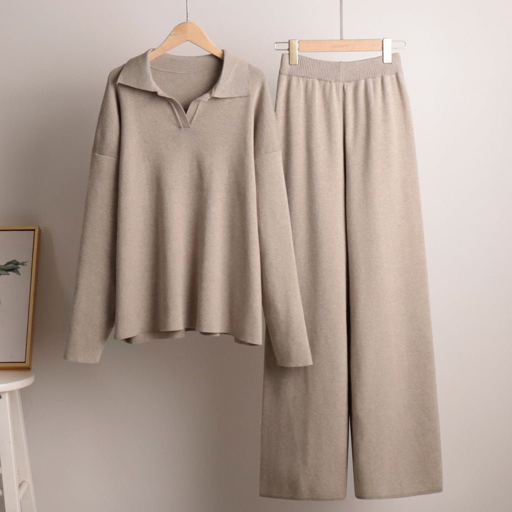 Ensemble Décontracté Chic en Tissu Doux – Pantalon Large et Pull Polo pour Femme - image 5