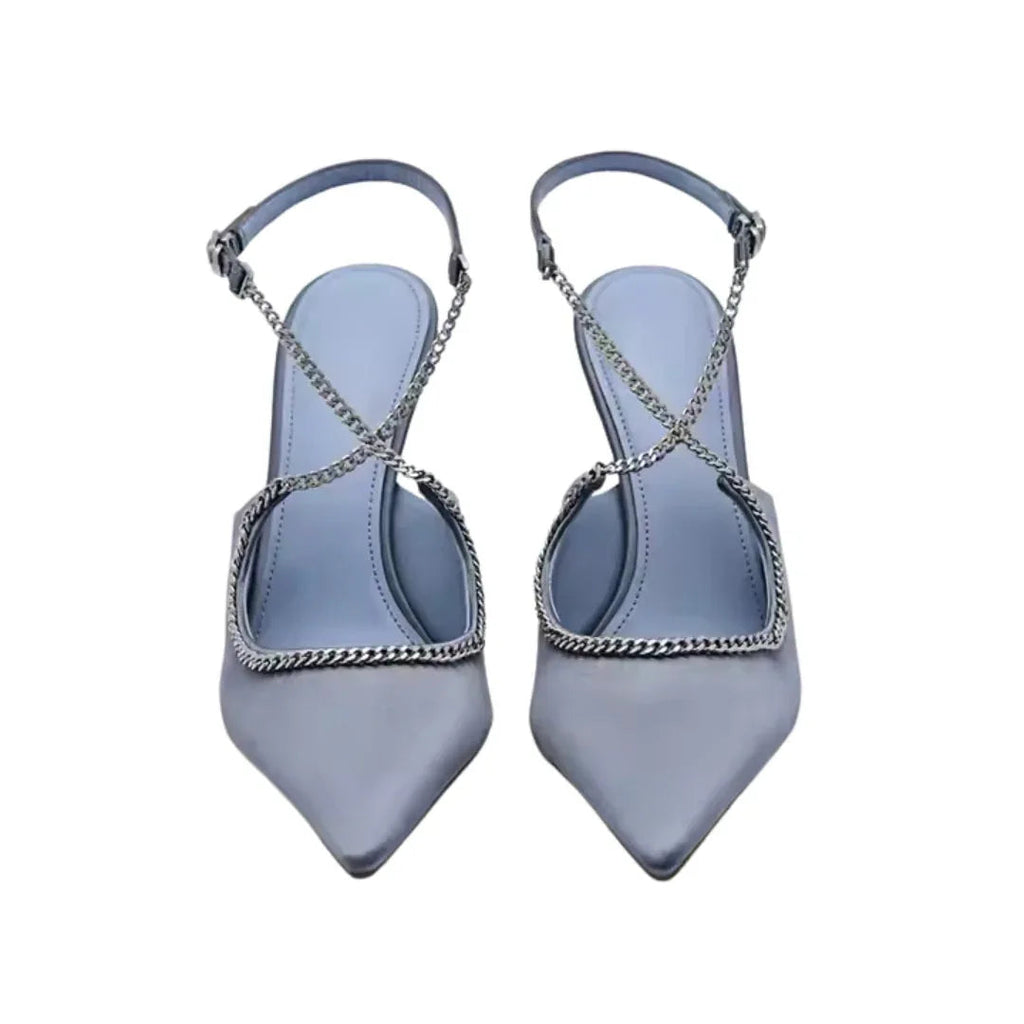Escarpins en Satin Bleu pour Femme - Stil Chic avec Chaîne - Talon Aiguille Élégant - image 5