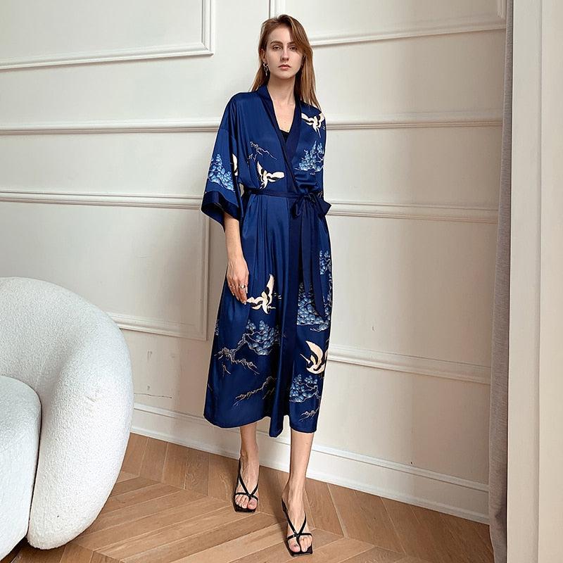 Kimono 100% Polyester Bleu Nuit Doux et Élégant pour Femme - Vêtement de Style Japonais - image 6