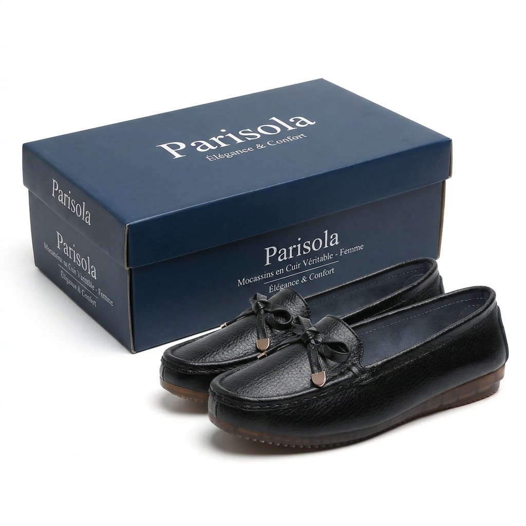 Mocassins en Cuir Noir avec Nœud Décoratif - Chic et Confortable pour Femmes - image 2