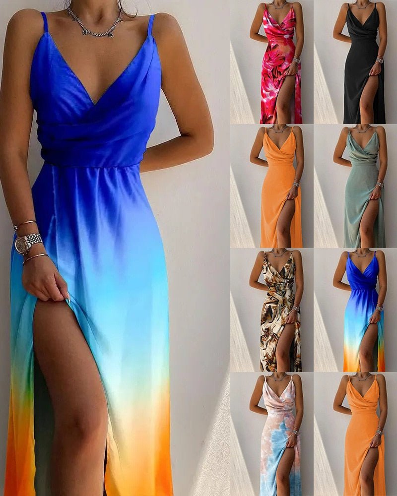 Robe Maxi Satinée Élégante avec Décolleté Drapé et Fente pour Femmes - image 7