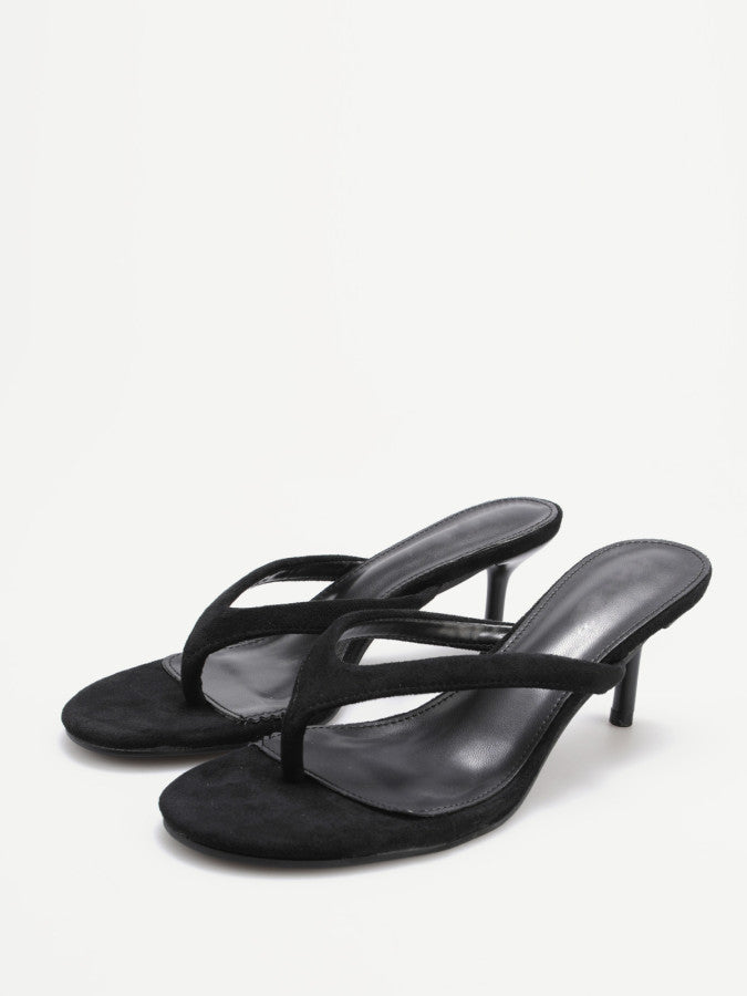 Tongs en suédine noires à talon aiguille 6,5 cm pour soirées élégantes - Femme