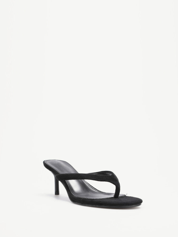 Tongs en suédine noires à talon aiguille 6,5 cm pour soirées élégantes - Femme