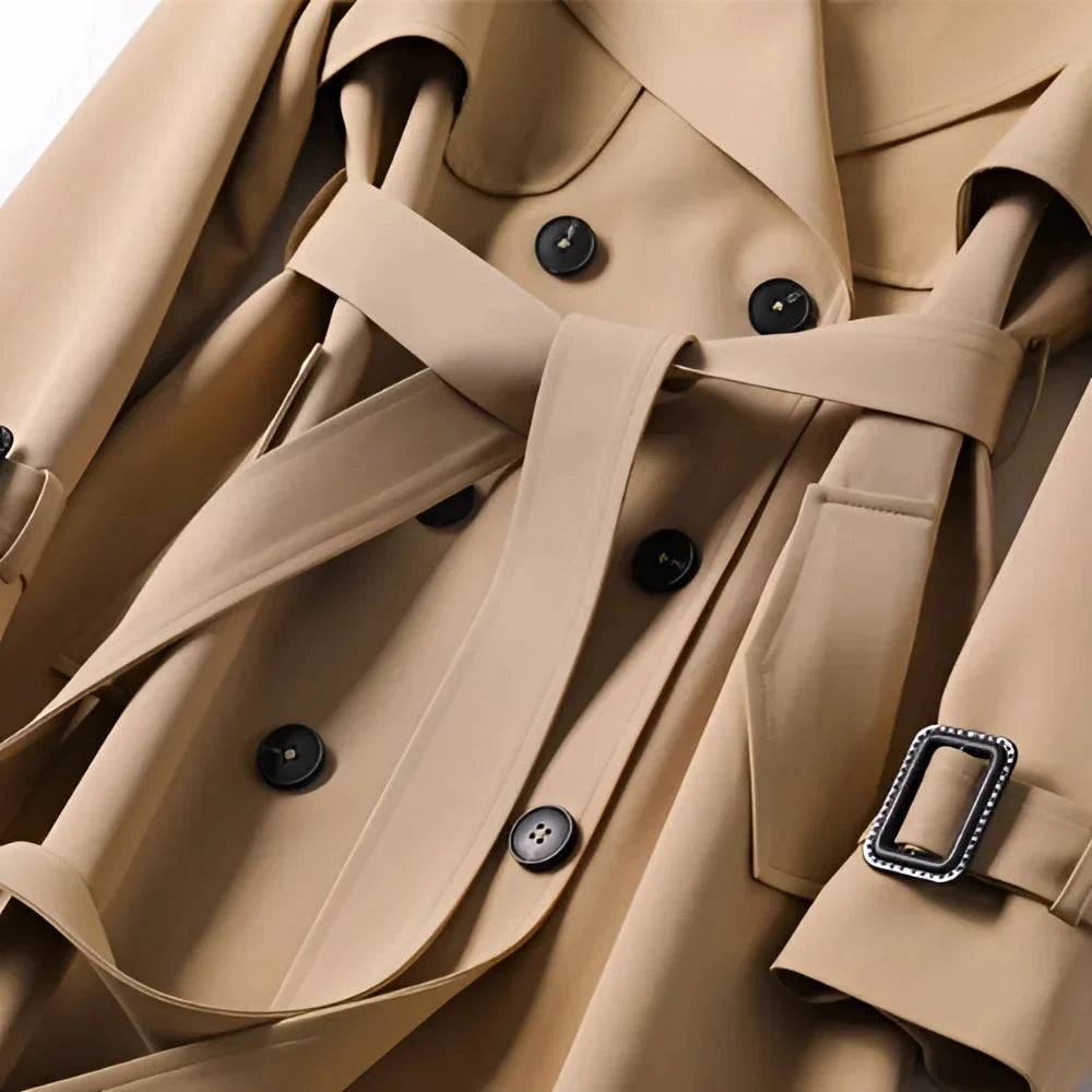 Trench-coat long en coton ceinturé avec revers élégant pour femme - Idéal pour un look chic en toute saison - image 2