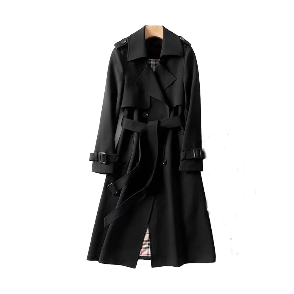 Trench-coat long en coton ceinturé avec revers élégant pour femme - Idéal pour un look chic en toute saison - image 3