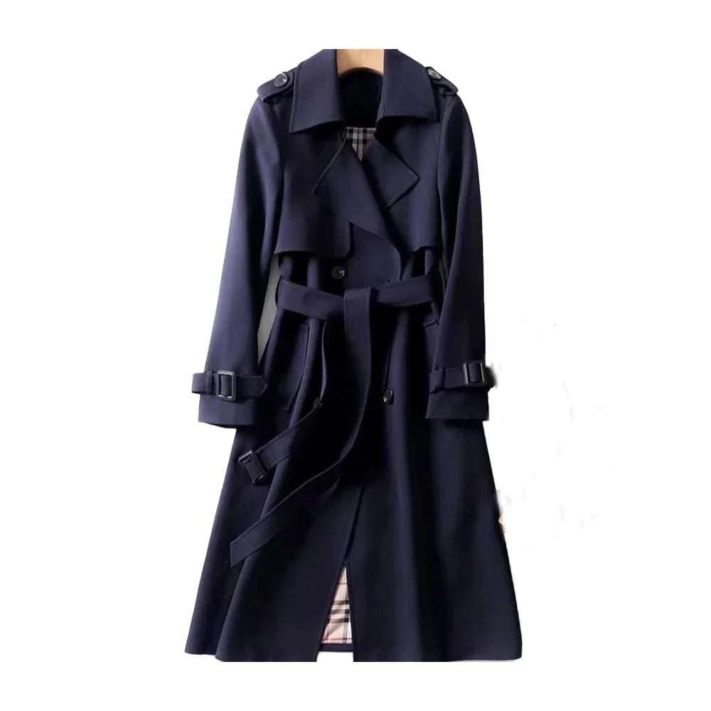 Trench-coat long en coton ceinturé avec revers élégant pour femme - Idéal pour un look chic en toute saison - image 4