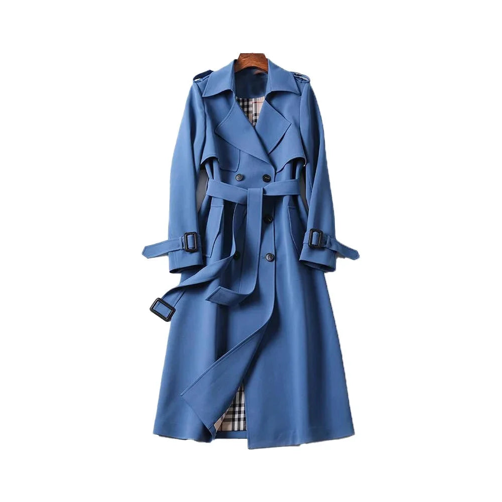Trench-coat long en coton ceinturé avec revers élégant pour femme - Idéal pour un look chic en toute saison - image 5