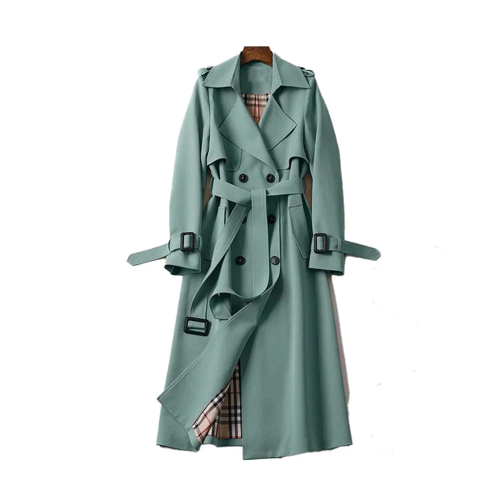 Trench-coat long en coton ceinturé avec revers élégant pour femme - Idéal pour un look chic en toute saison - image 6