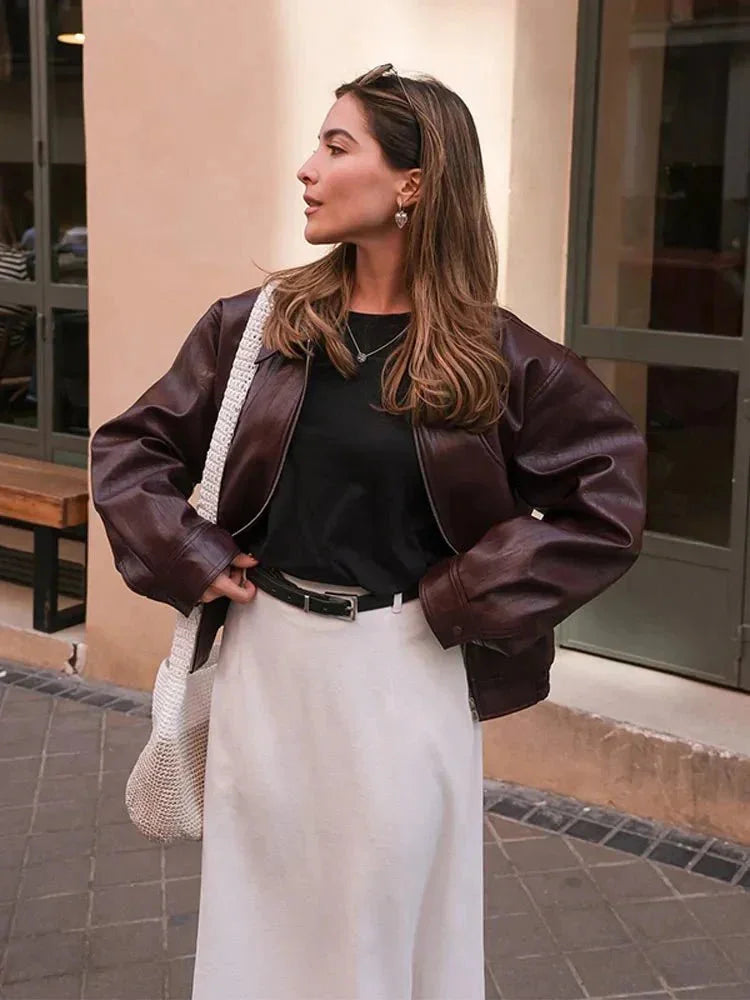 Veste Femme Simili Cuir Bordeaux Vintage Chic pour Sorties Urbaines - image 2